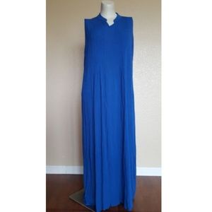 New Coldwater Creek Crinkled Gauze Pleated Maxi Shift Dress PS Blue